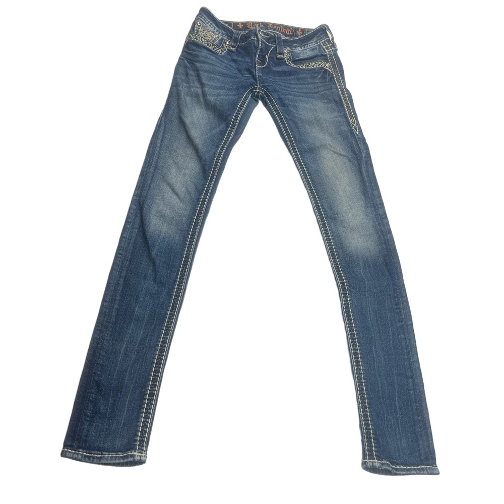 Rock Revival Jena Jeans Distressed Embellished Pockets Stitching Edgy SZ 25EU